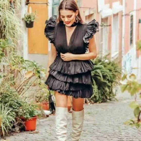 NWT Zara Black Frilled Mini Skirt With Ruffles Tiered Party Bloggers Fave Sz M - Picture 13 of 16